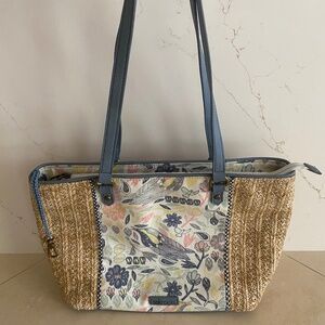 Sakroots Bird Meadow Straw Tote Shoulder Bag